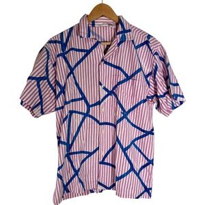 Vintage Saturdays 70's/80's Men's Short Sleeve Button Striped Shirt Purple Large